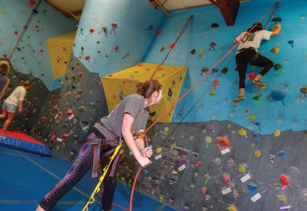 Students on a climbing wall