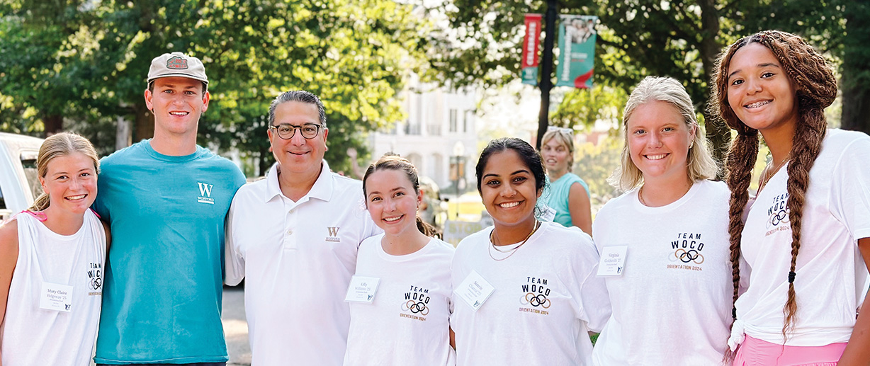 President Samhat joined orientation staff in welcoming the Class of 2028.