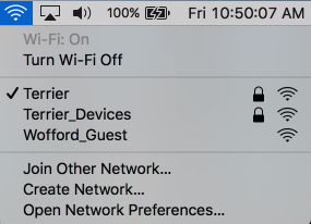 Shows Wofford WiFi networks displayed on a Macintosh
